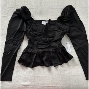 Six Fifty top Women’s Small Black Long Sleeve Peplum Side blouse square neck NWT